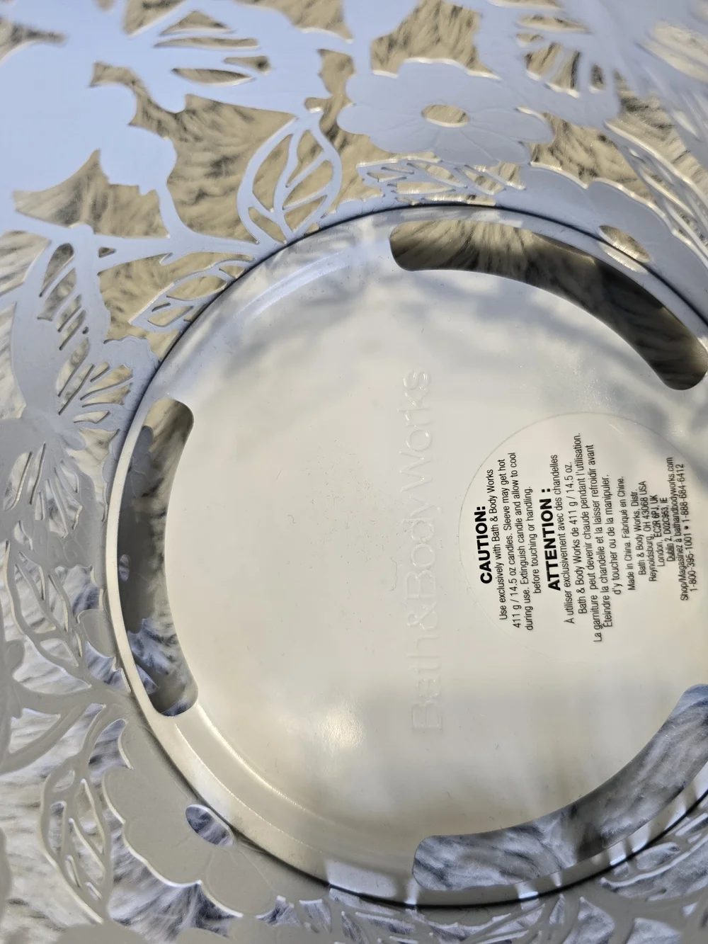 Bath & Body Works 3-Wick Candle Holder Metal Silver Floral Butterfly Large